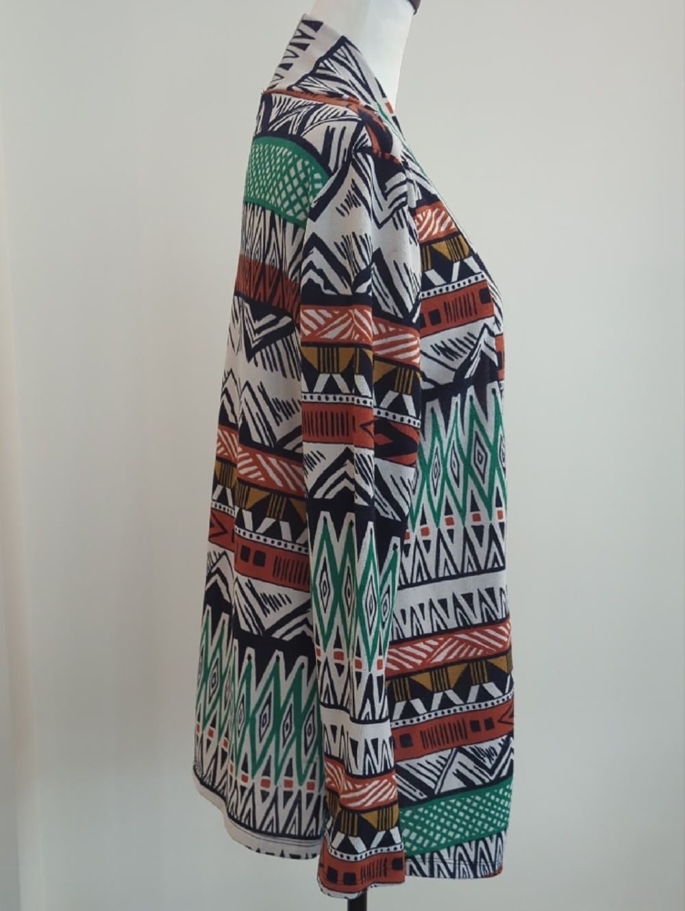 Adrienne Open Cardigan in Teal, Rust, Black & White Geometric Print - Picture 7 of 12